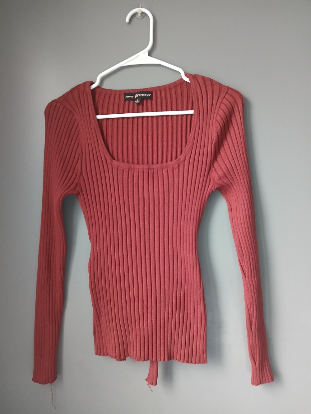 Almost Famous Ribbed Scoop Neck Long Sleeve Top - Dusty Rose